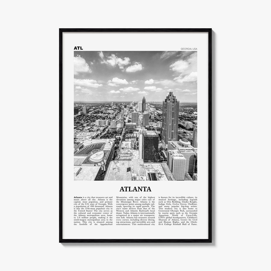 Atlanta no. 4 black & white newspaper poster of Georgia, USA – vertical wall art, unframed print shown in interior mockup