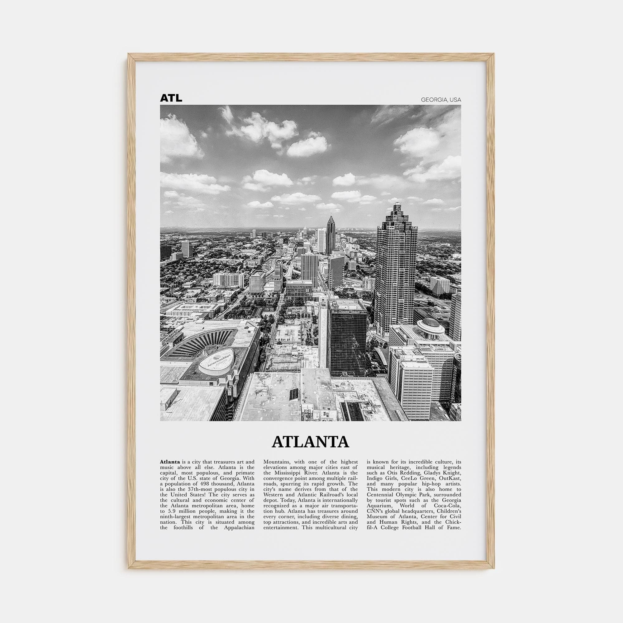 Atlanta No 4 Poster Natural Wood / 8x12 in Nbourhood Travel B&W Poster