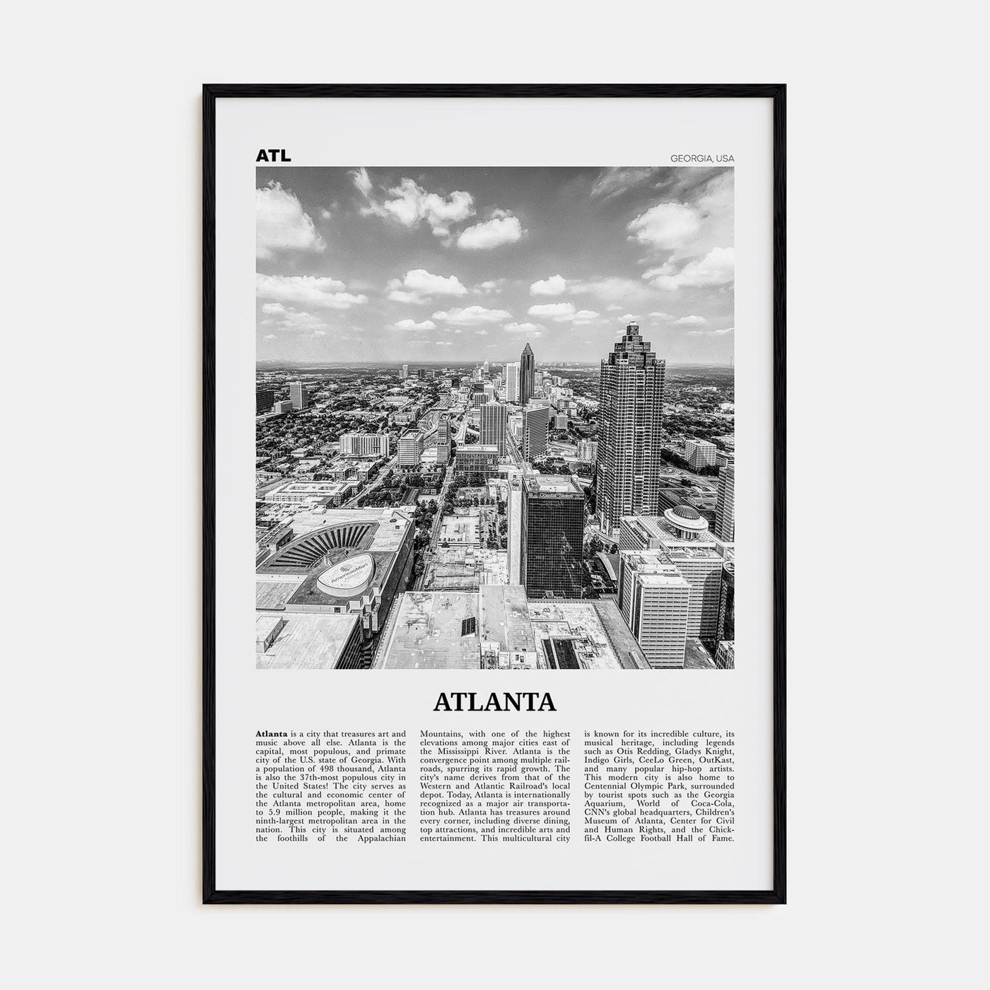 Atlanta No 4 Poster Black Wood / 8x12 in Nbourhood Travel B&W Poster