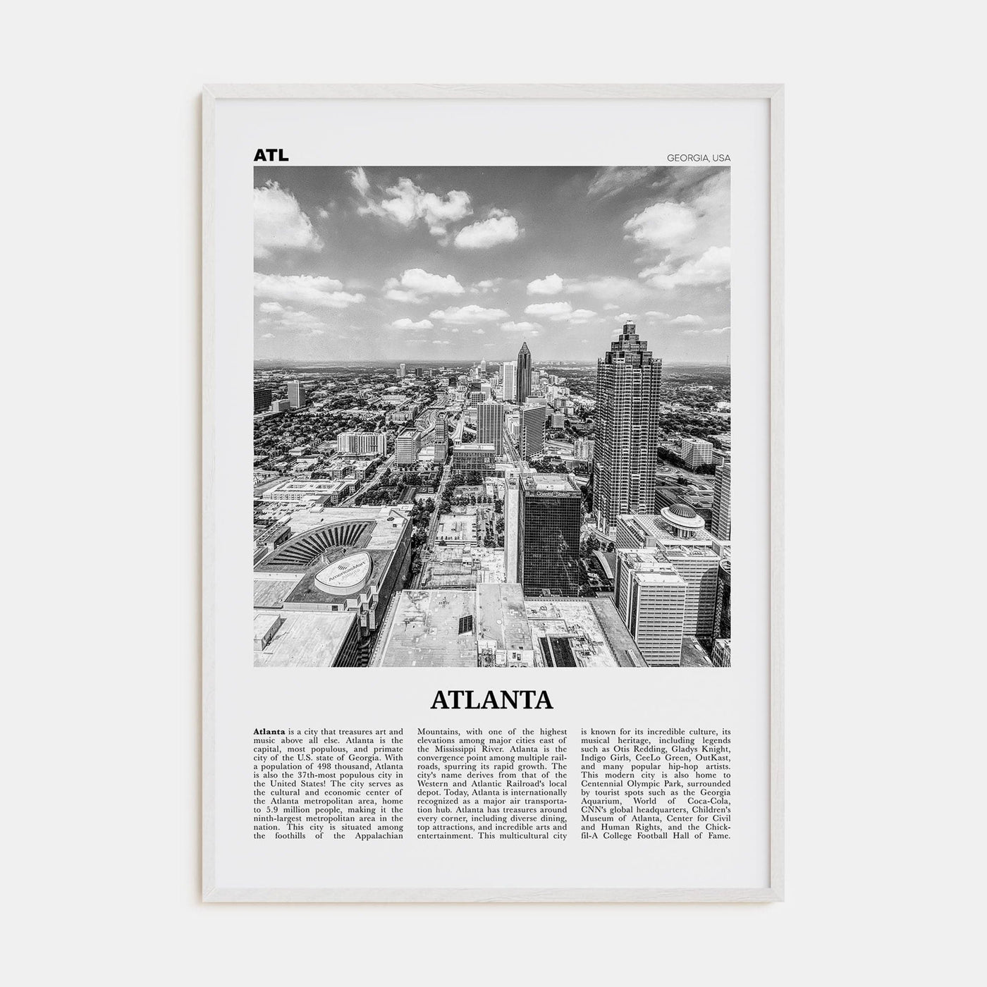 Atlanta No 4 Poster White Wood / 8x12 in Nbourhood Travel B&W Poster