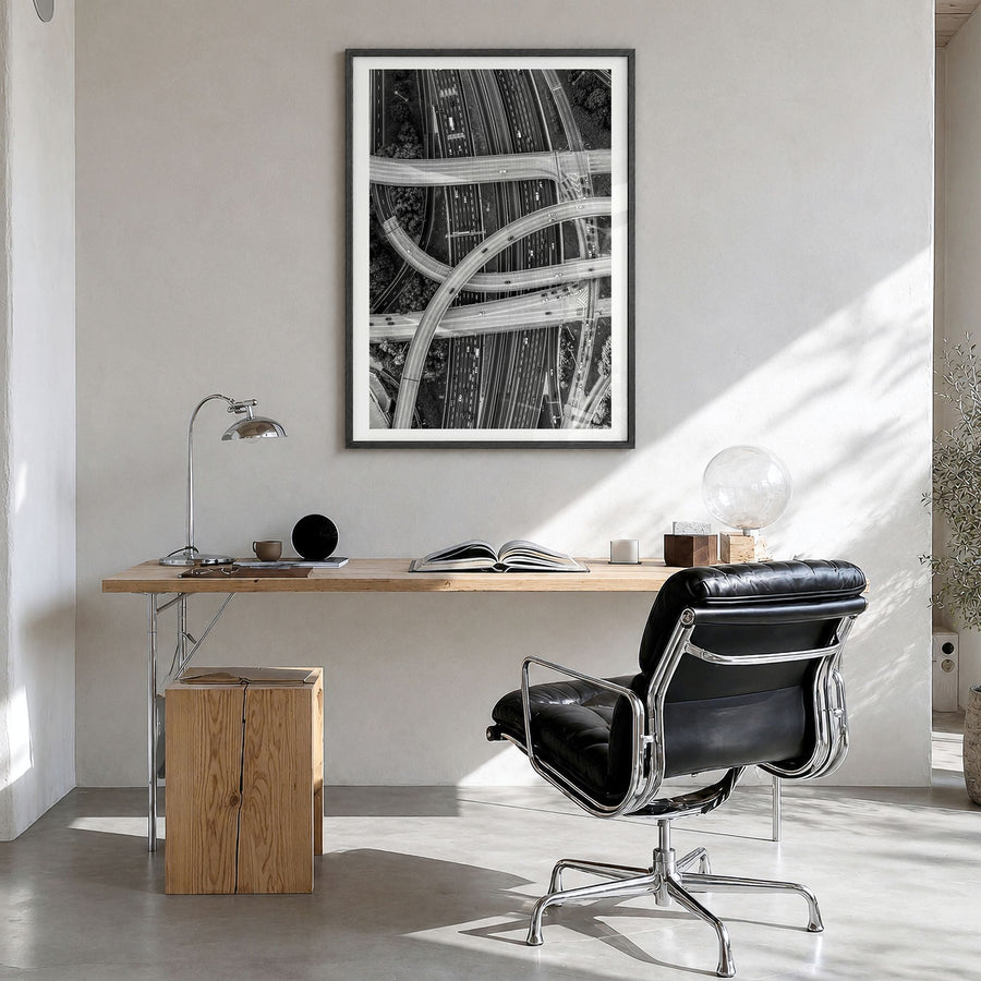 Atlanta Photo No 3 Poster in a black wood frame, hanging in a bright home office, white border