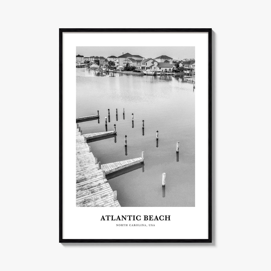 Atlantic Beach black & white classic poster of North Carolina, USA – vertical wall art, unframed print shown in interior mock