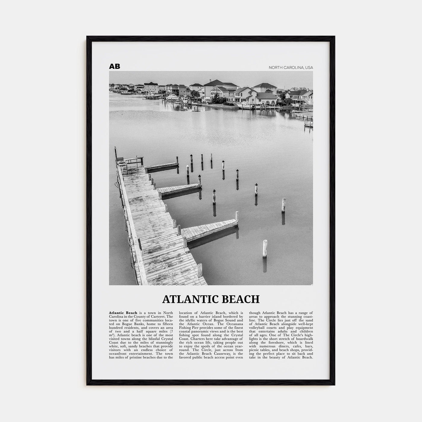 Atlantic Beach Poster Black Wood / 8x12 in Nbourhood Travel B&W Poster