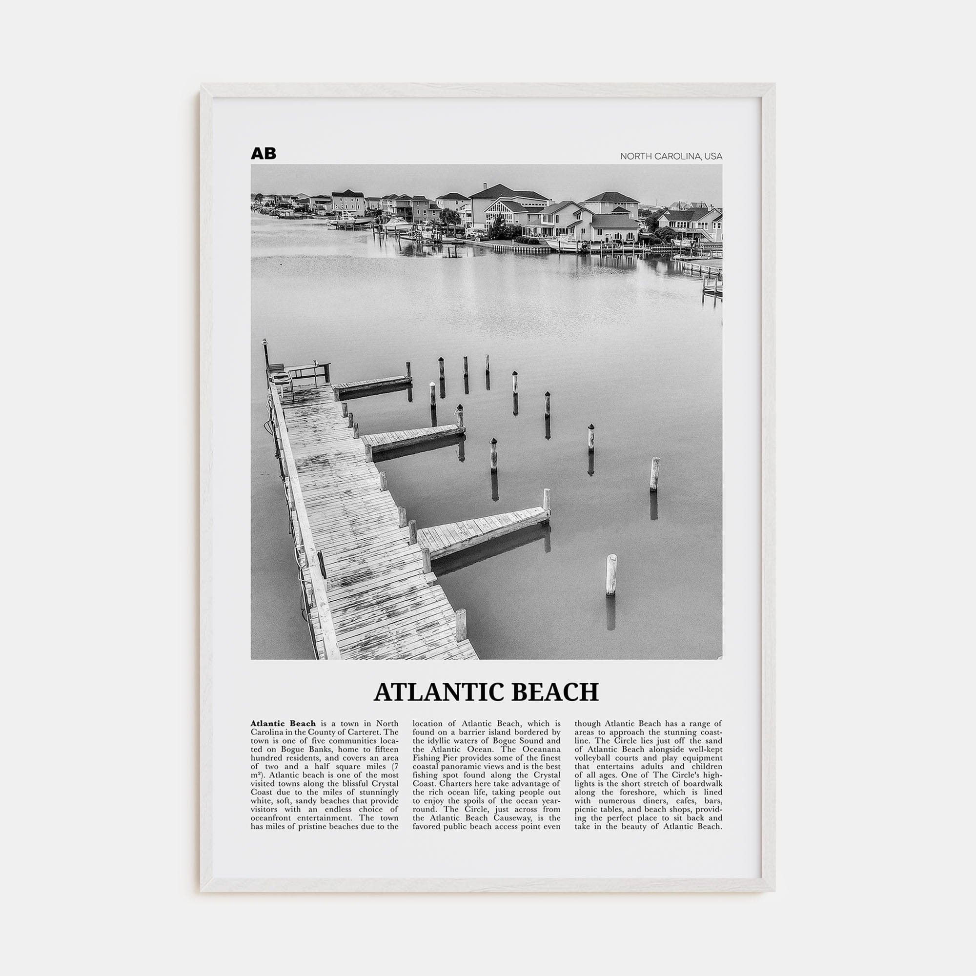 Atlantic Beach Poster White Wood / 8x12 in Nbourhood Travel B&W Poster