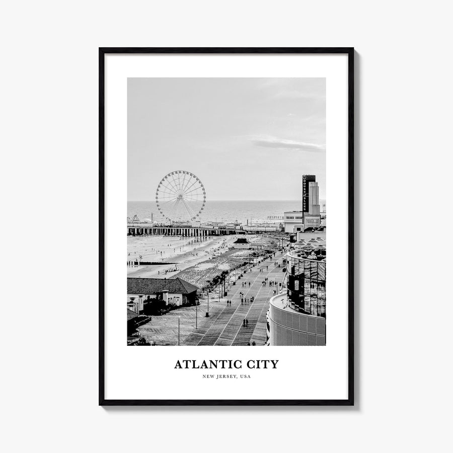 Atlantic City black & white classic poster of New Jersey, USA – vertical wall art, unframed print shown in interior mockup