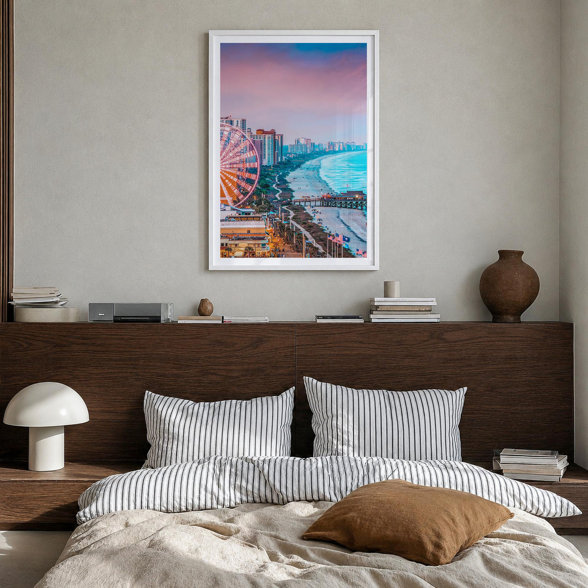 Atlantic City colorful photo poster of New Jersey, USA – vertical wall art in white wood frame with white border, hanging on 