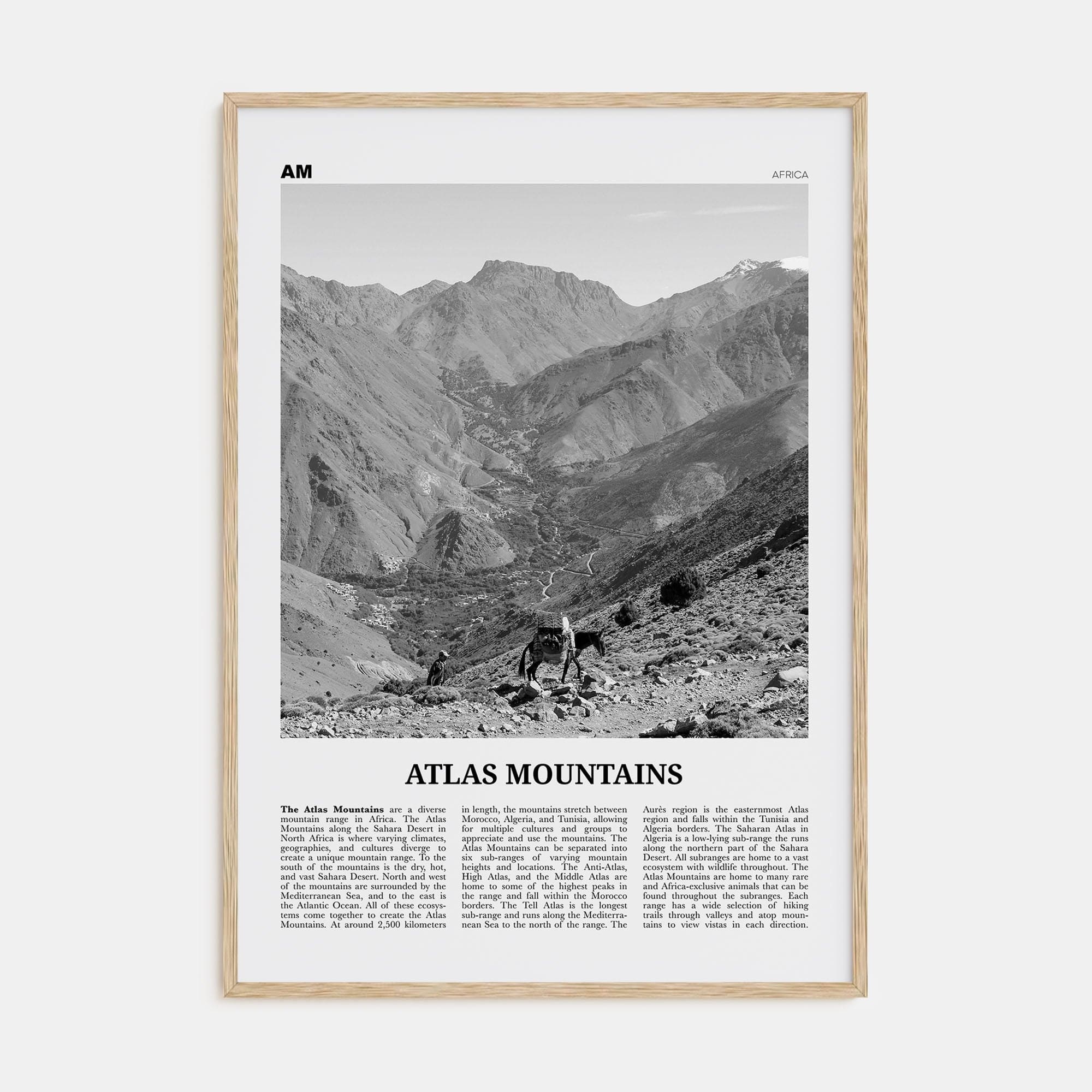 Atlas Mountains Poster Natural Wood / 8x12 in Nbourhood Travel B&W Poster