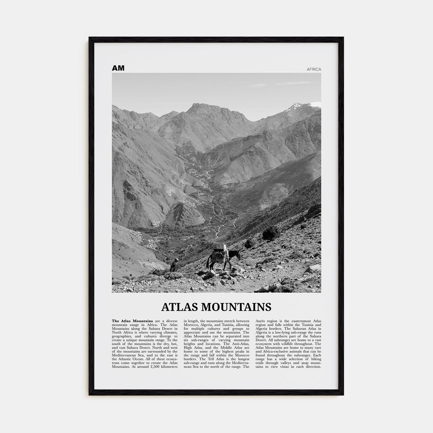 Atlas Mountains Poster Black Wood / 8x12 in Nbourhood Travel B&W Poster