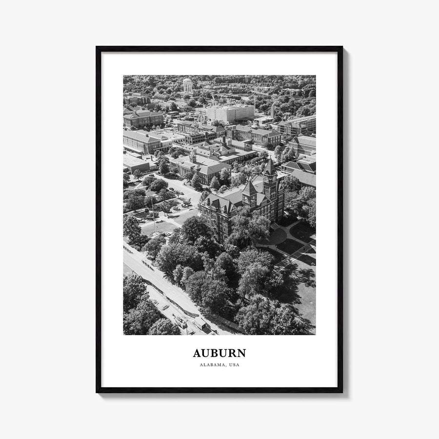 Auburn, Alabama black & white classic poster of Alabama, USA – vertical wall art, unframed print shown in interior mockup