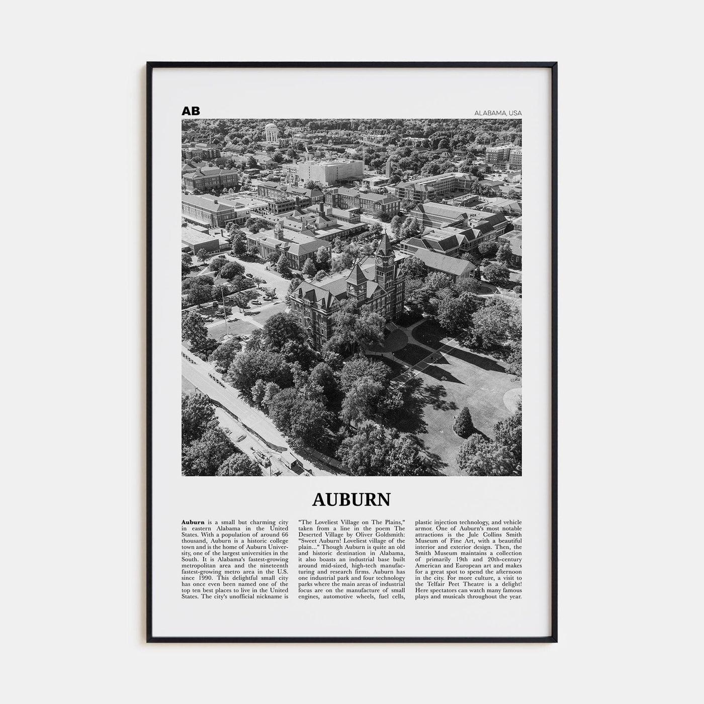 Auburn, Alabama Poster None / 8x12 in Nbourhood Travel B&W Poster