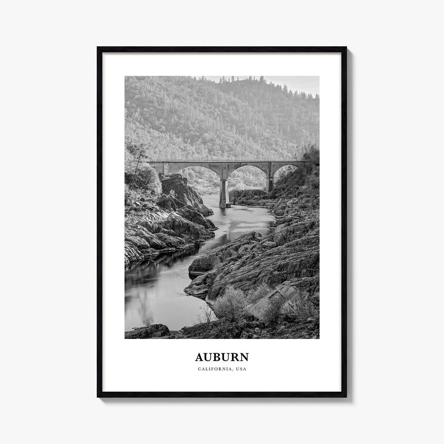 Auburn, California black & white classic poster of California, USA – vertical wall art, unframed print shown in interior mock