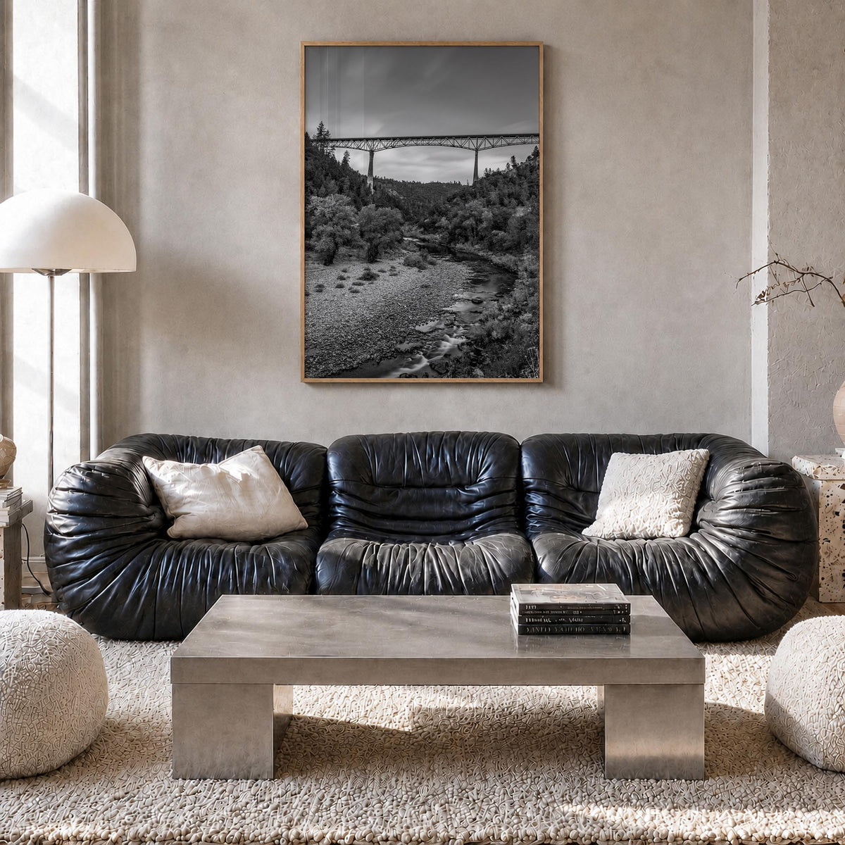 Auburn, California black & white photo poster of California, USA – vertical wall art in natural wood frame, hanging on wall