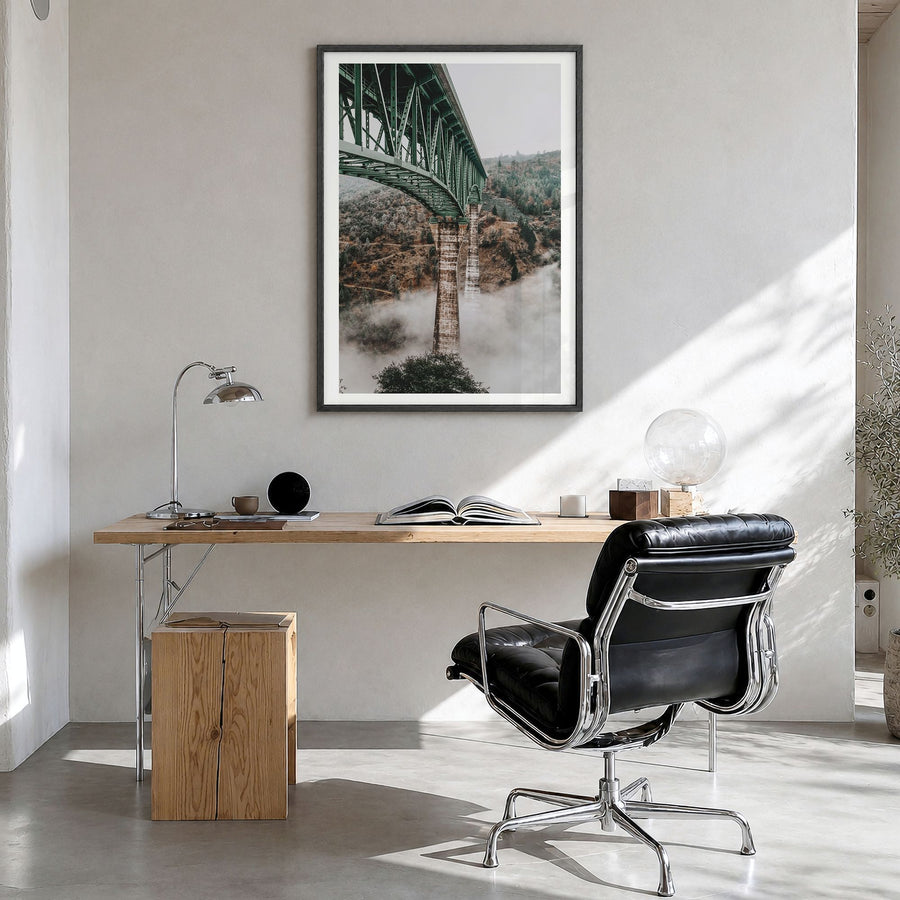 Auburn, California Photo No 1 Poster in a black wood frame, hanging in a bright home office, white border