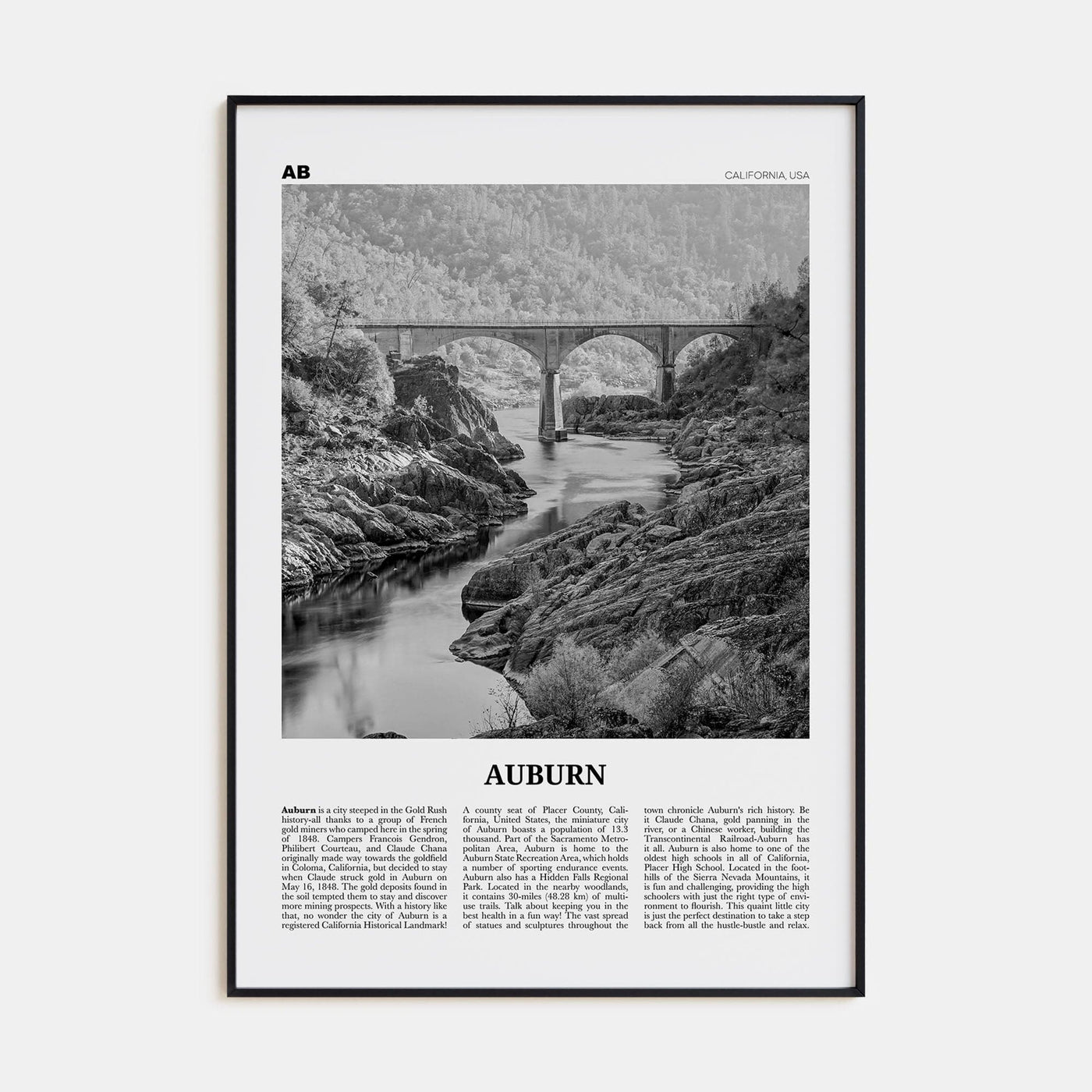 Auburn, California Poster None / 8x12 in Nbourhood Travel B&W Poster