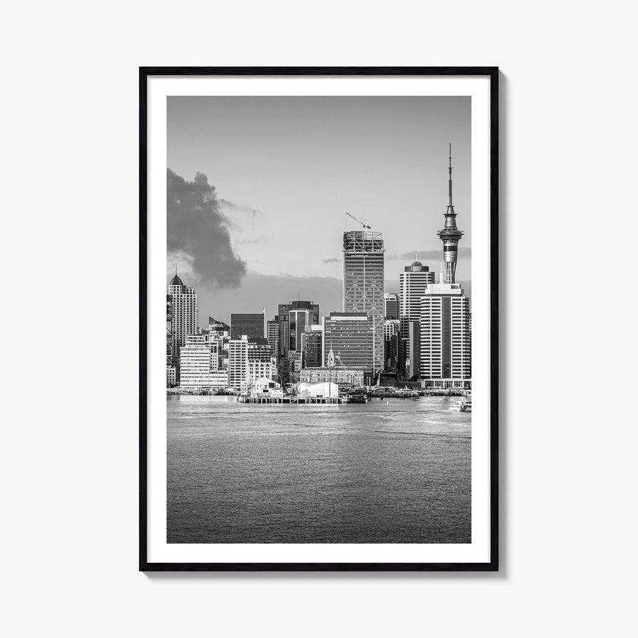 Auckland black & white photo poster of New Zealand – vertical wall art, unframed print shown in interior mockup