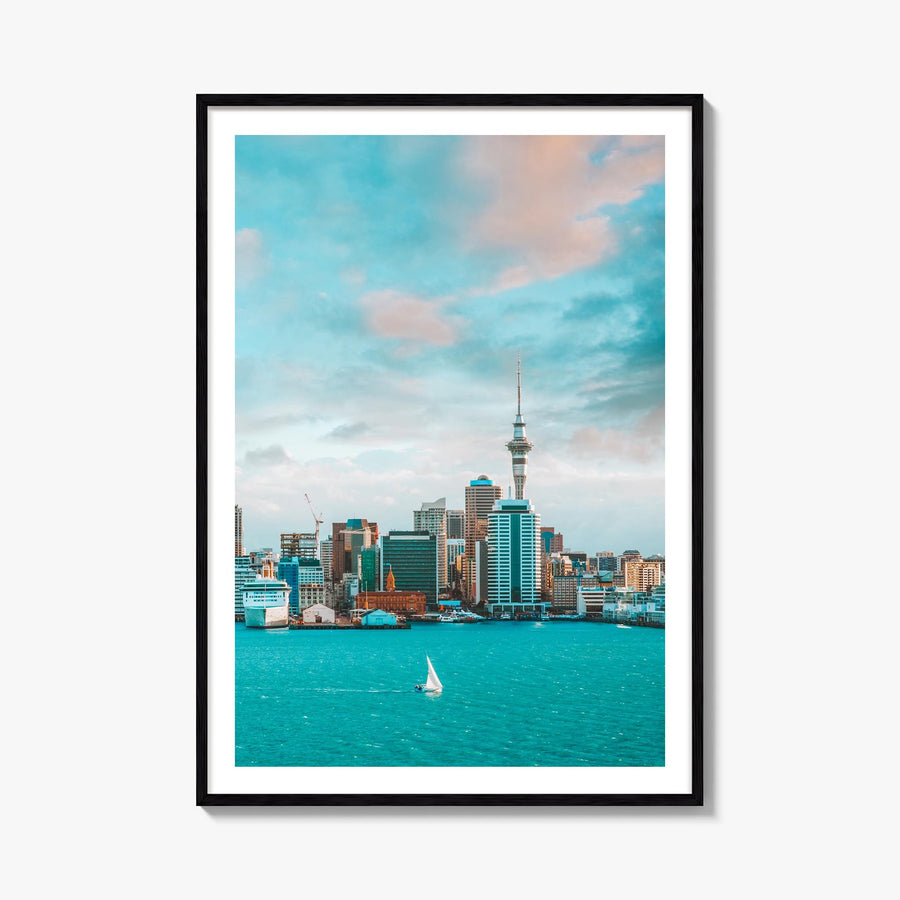 Auckland colorful photo poster of New Zealand – vertical wall art, unframed print shown in interior mockup