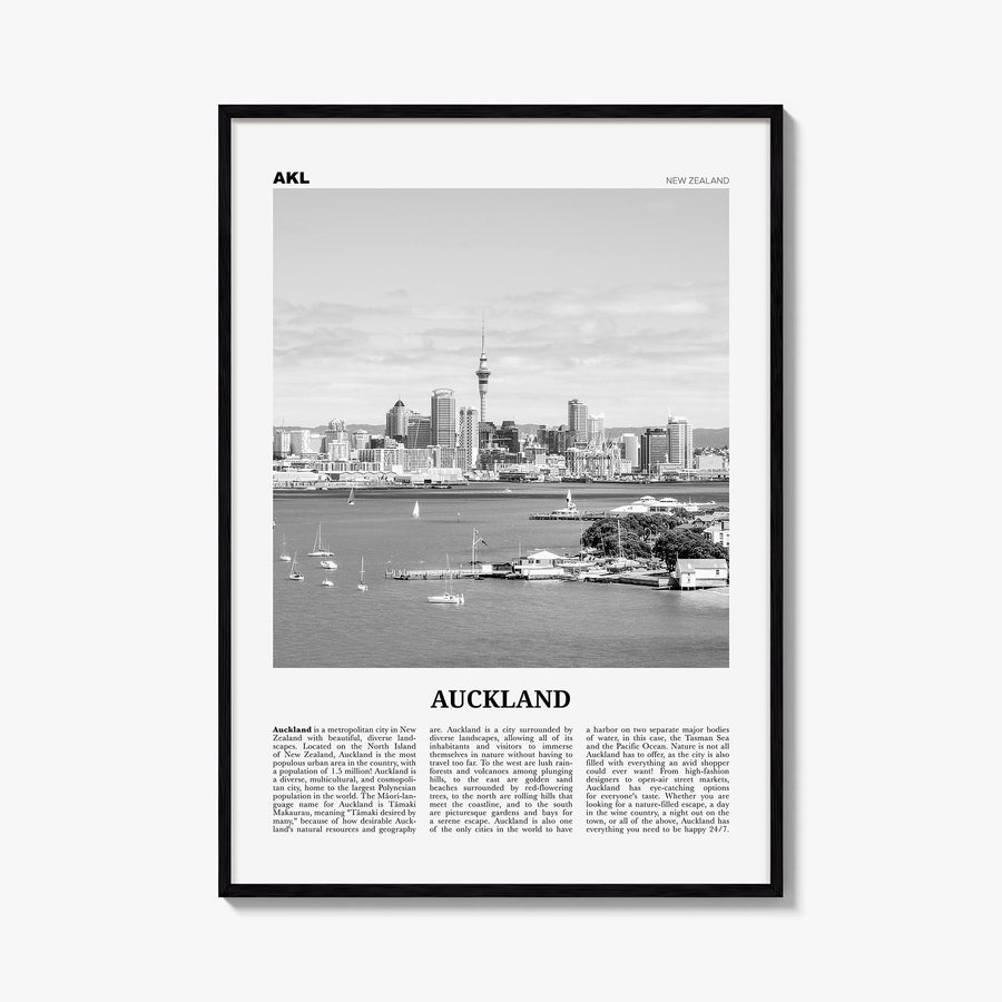 Auckland no. 1 black & white newspaper poster of New Zealand – vertical wall art, unframed print shown in interior mockup