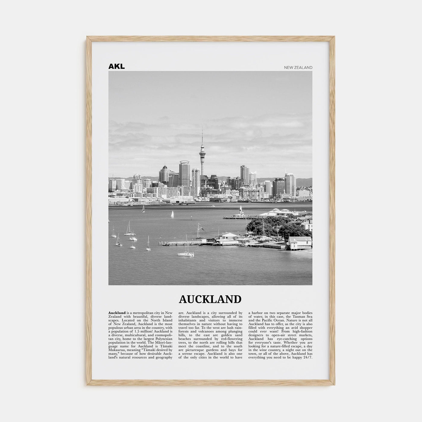 Auckland No 1 Poster Natural Wood / 8x12 in Nbourhood Travel B&W Poster