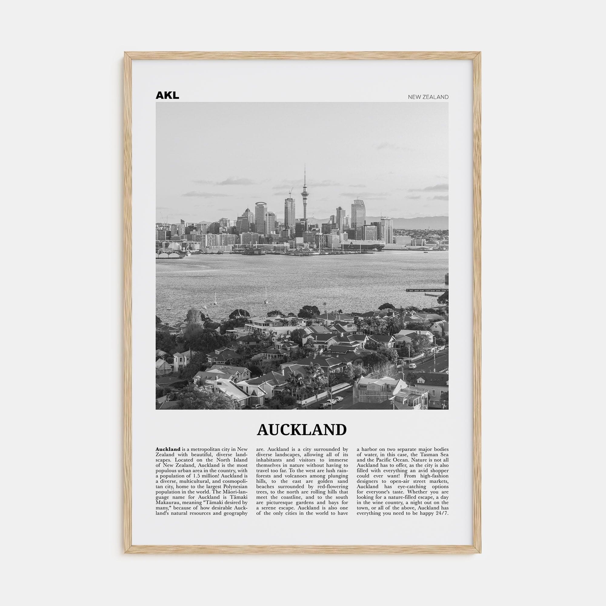 Auckland No 2 Poster Natural Wood / 8x12 in Nbourhood Travel B&W Poster