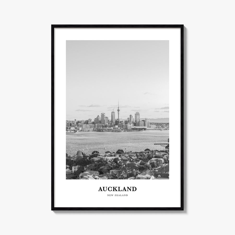 Auckland no. 3 black & white classic poster of New Zealand – vertical wall art, unframed print shown in interior mockup
