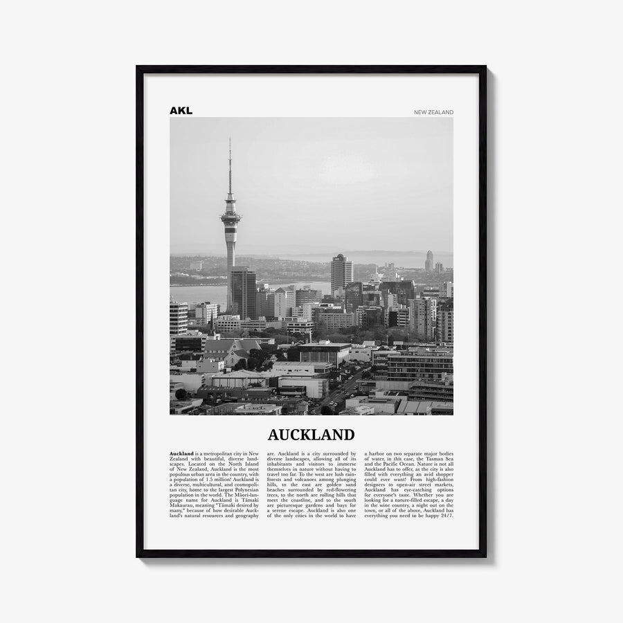 Auckland no. 3 black & white newspaper poster of New Zealand – vertical wall art, unframed print shown in interior mockup