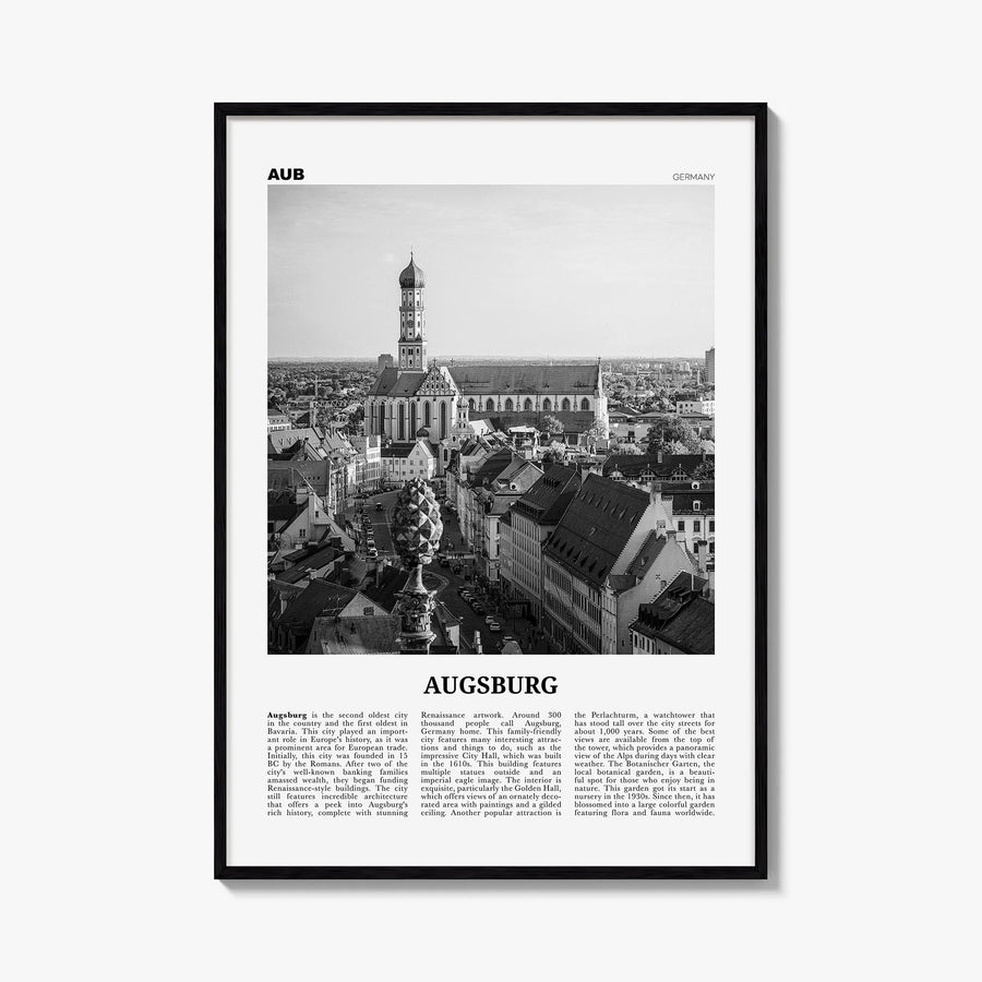 Augsburg black & white newspaper poster of Germany – vertical wall art, unframed print shown in interior mockup