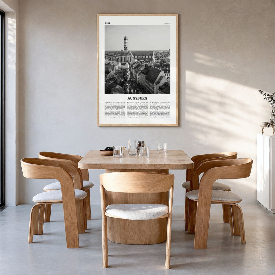 Augsburg Newspaper Poster in a natural wood frame, hanging in a dining room