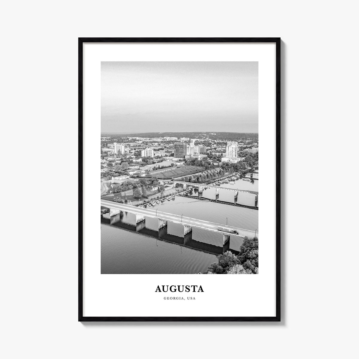 Augusta black & white classic poster of Georgia, USA – vertical wall art, unframed print shown in interior mockup