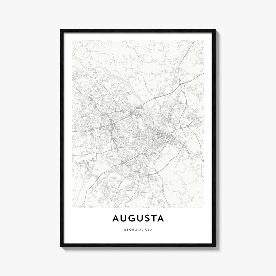 Augusta black & white map poster of Georgia, USA – vertical wall art, unframed print shown in interior mockup