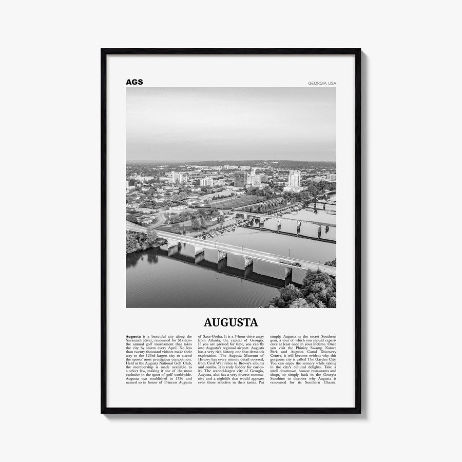 Augusta black & white newspaper poster of Georgia, USA – vertical wall art, unframed print shown in interior mockup