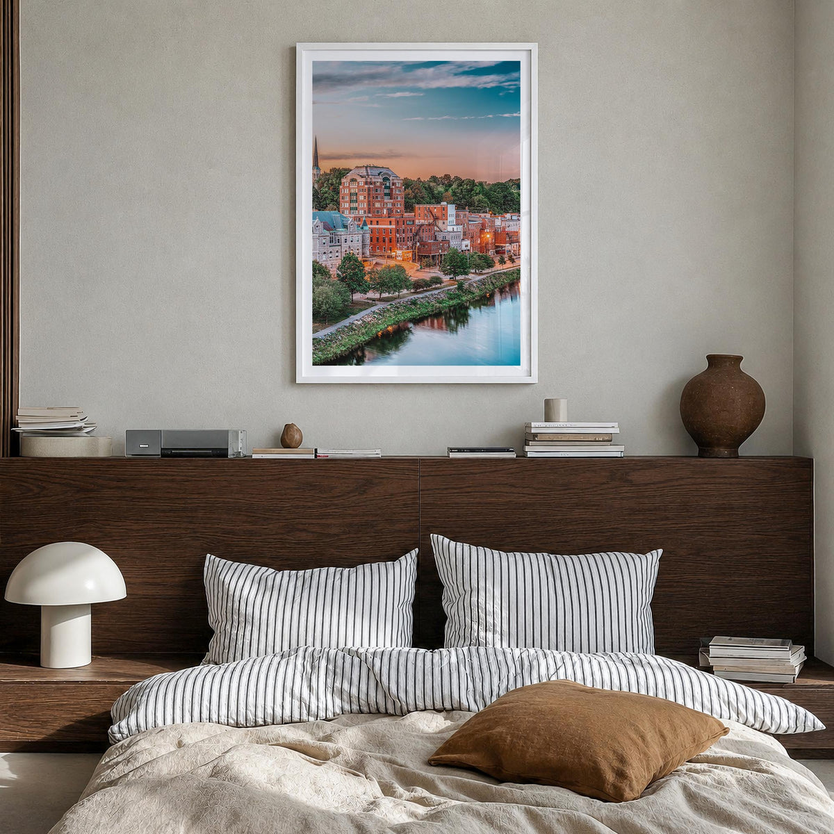 Augusta colorful photo poster of Georgia, USA – vertical wall art in white wood frame with white border, hanging on wall