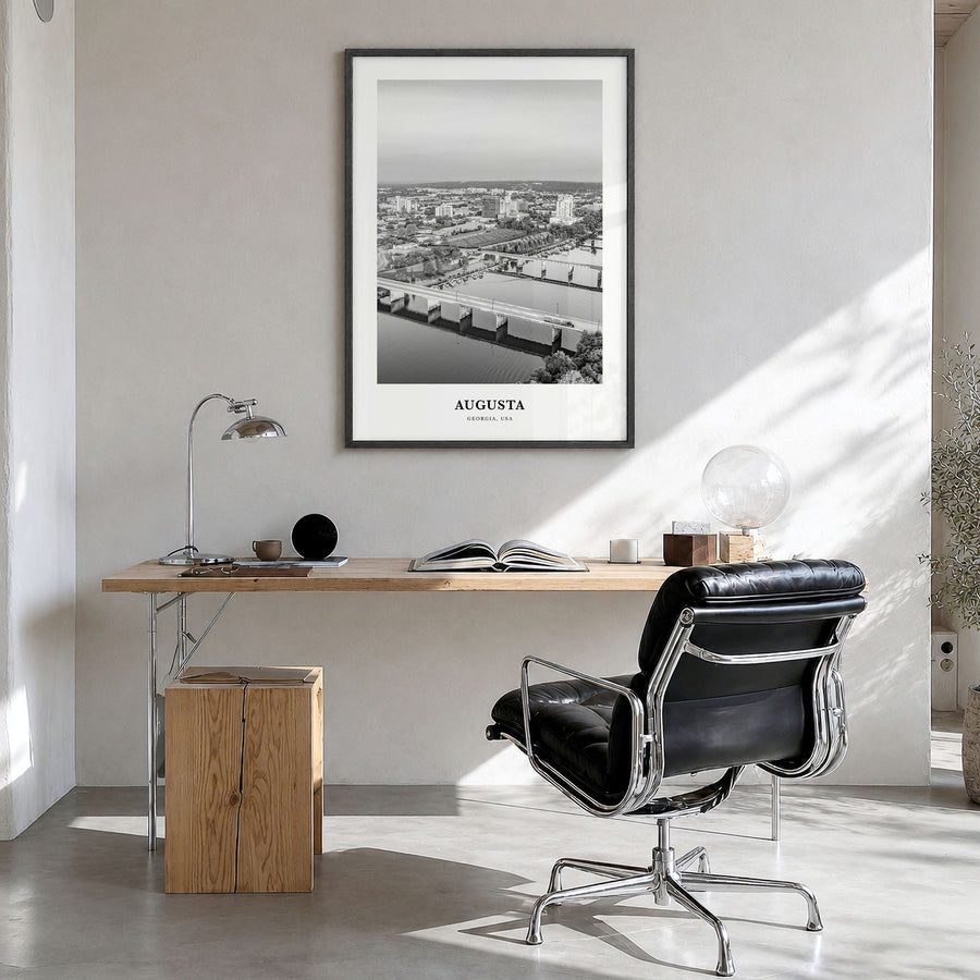 Augusta Classic Poster in a black wood frame, hanging in a bright home office