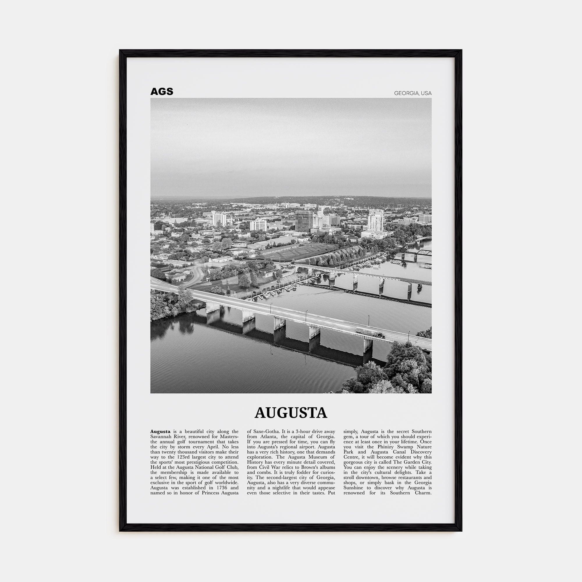 Augusta Poster Black Wood / 8x12 in Nbourhood Travel B&W Poster