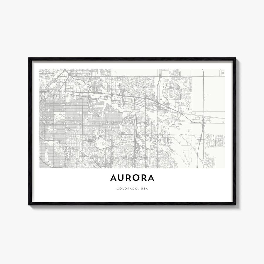 Aurora, Colorado black & white map poster of Colorado, USA – horizontal wall art, unframed print shown in interior mockup
