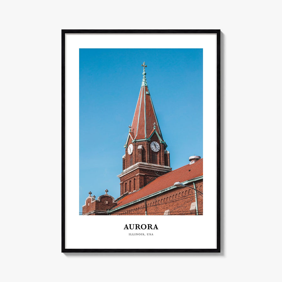 Aurora, Illinois colorful classic poster of Illinois, USA – vertical wall art, unframed print shown in interior mockup