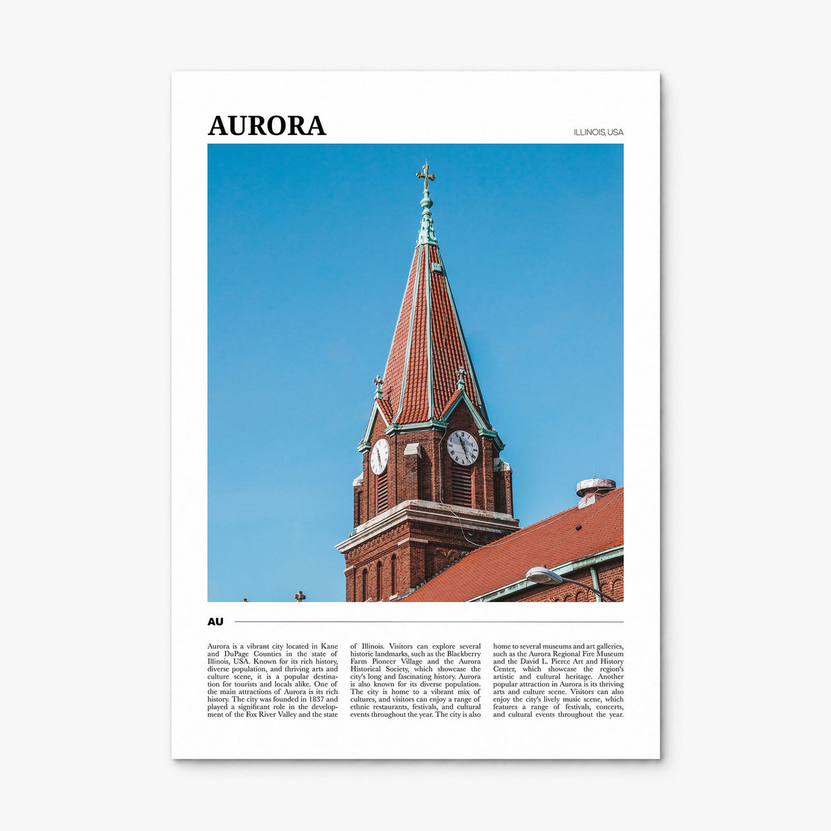 Aurora, Illinois Travel Poster, print only (unframed)