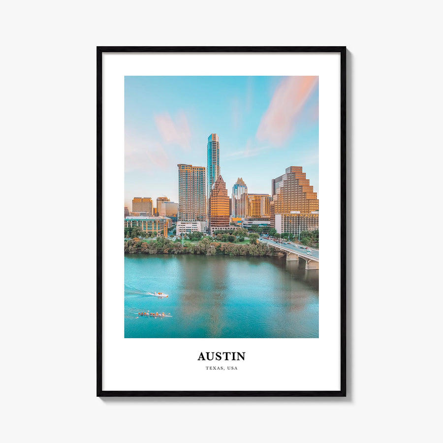 Austin colorful classic poster of Texas, USA – vertical wall art, unframed print shown in interior mockup