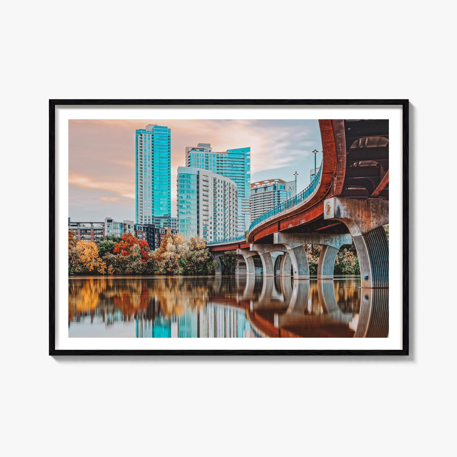 Austin colorful photo poster of Texas, USA – horizontal wall art, unframed print shown in interior mockup