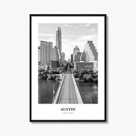 Austin no. 1 black & white classic poster of Texas, USA – vertical wall art, unframed print shown in interior mockup