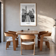 Austin no. 1 black & white classic poster of Texas, USA – vertical wall art in natural wood frame, hanging on wall