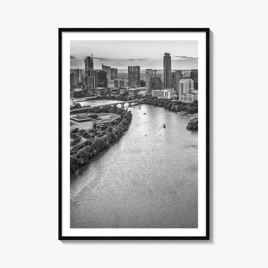 Austin no. 1 black & white photo poster of Texas, USA – vertical wall art, unframed print shown in interior mockup