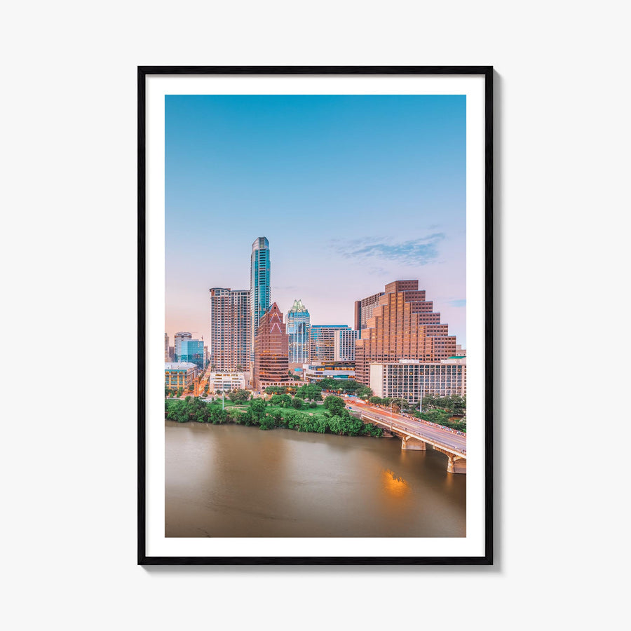 Austin no. 1 colorful photo poster of Texas, USA – vertical wall art, unframed print shown in interior mockup