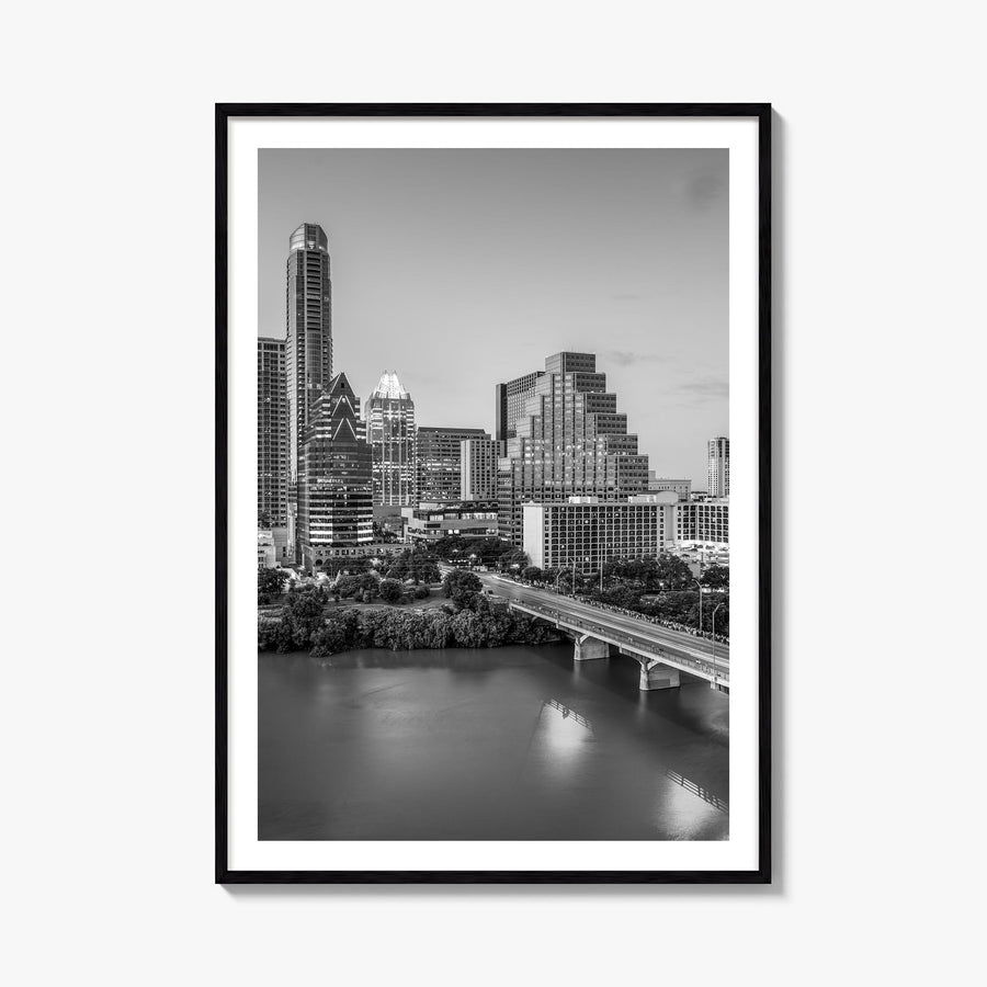 Austin no. 2 black & white photo poster of Texas, USA – vertical wall art, unframed print shown in interior mockup