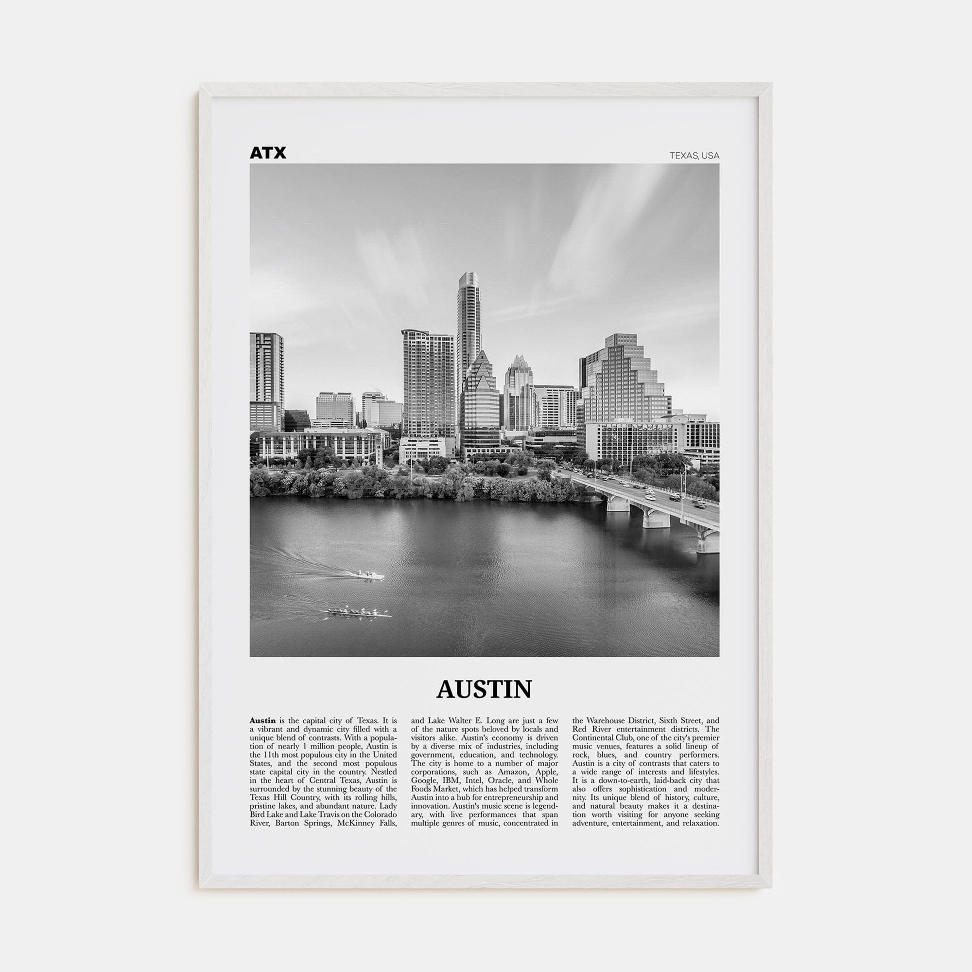 Austin No 3 Poster White Wood / 8x12 in Nbourhood Travel B&W Poster