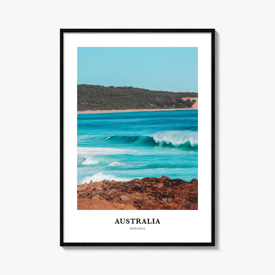 Australia colorful classic poster of Oceania – vertical wall art, unframed print shown in interior mockup