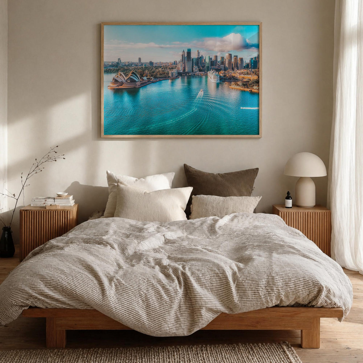 Australia colorful photo poster of Oceania – horizontal wall art in natural wood frame, hanging on wall
