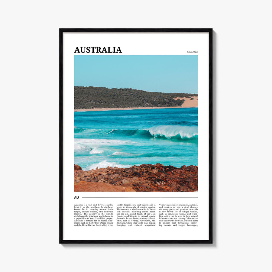 Australia colorful travel poster of Oceania – vertical wall art, unframed print shown in interior mockup