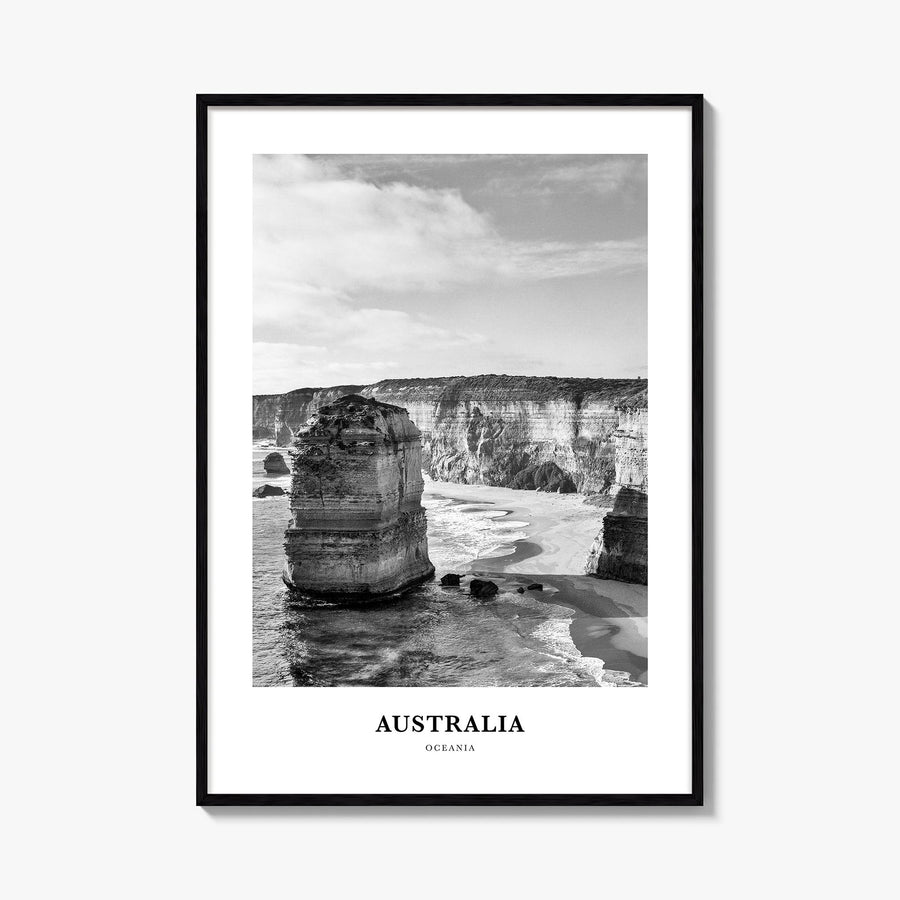 Australia no. 1 black & white classic poster of Oceania – vertical wall art, unframed print shown in interior mockup