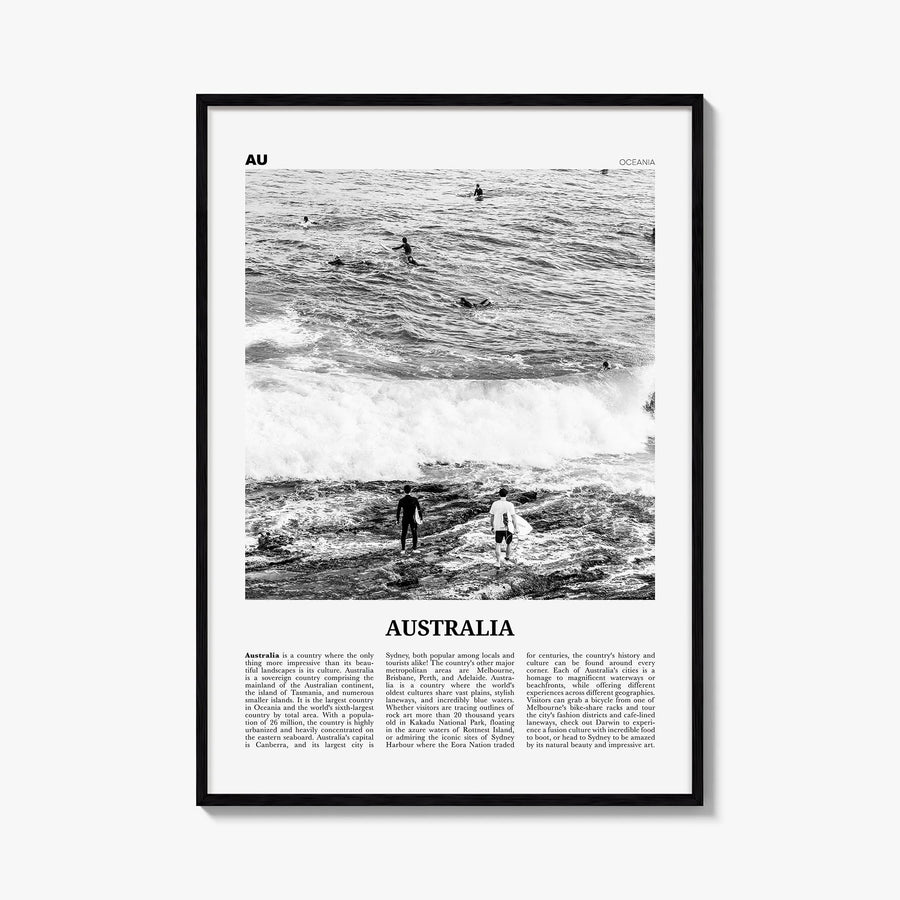 Australia no. 1 black & white newspaper poster of Oceania – vertical wall art, unframed print shown in interior mockup
