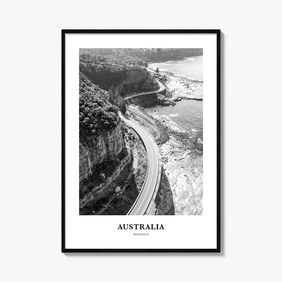Australia no. 2 black & white classic poster of Oceania – vertical wall art, unframed print shown in interior mockup